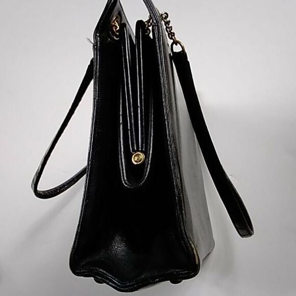 RARE ORIGINAL SATCHEL VTG 40s BLACK SAFFIANO LEATHER SHOULDERS BAG - Picture 5 of 11